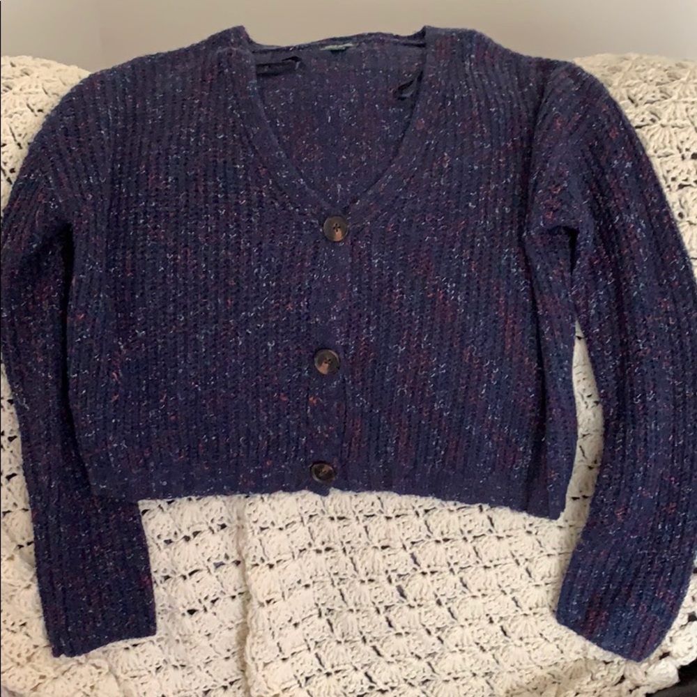 Button up navy blue splattered sweater